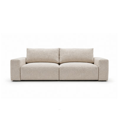 Iskeli 260 cm modular sofa in Creamy Taupe (ARAGON 03) from the front – two modules with armrests and low black legs