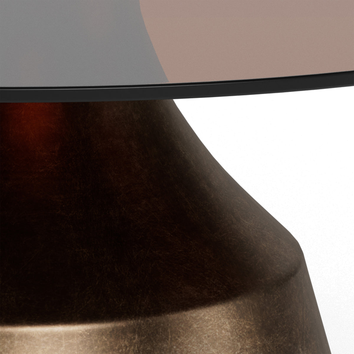Fumor GOLD coffee table 70x42 – close-up of tempered glass and brushed bronze-coloured steel