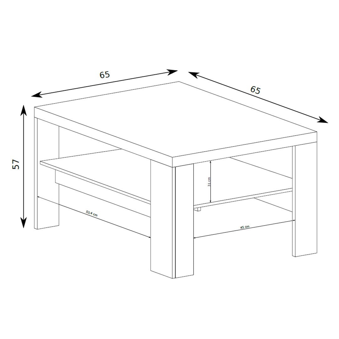 Korin coffee table 65x57 – dimension drawing with width, height and depth