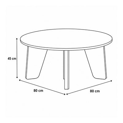 Tendra coffee table Ø80x45 – dimensional drawing showing the width, depth and height of the round table