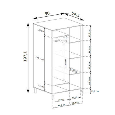EKLIPSO wardrobe 90x197 with herringbone doors in a modern style – dimension drawing | Pillovely