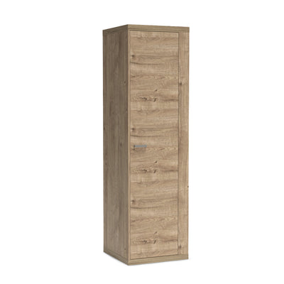 Korin wardrobe 201x57 in oak – narrow single-door wardrobe with a metal handle, angled view