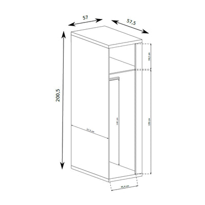 Korin wardrobe 201x57 – dimension drawing with width, height and depth
