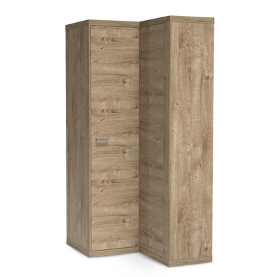 Korin corner wardrobe 109x201 in oak – L-shaped corner wardrobe with two doors, angled view