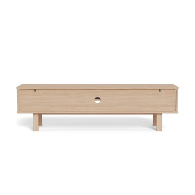 Lurisse TV cabinet, 180x50, bleached oak – rear view showing the back panel with a round opening
