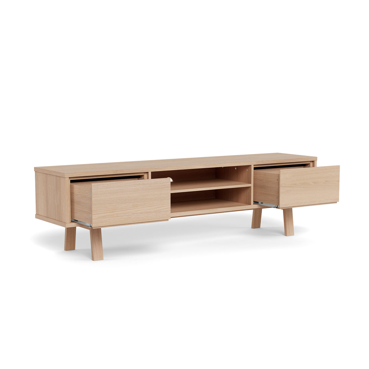 Lurisse TV cabinet, 180x50, bleached oak with pull-out drawers – a spacious TV cabinet with a push-to-open mechanism