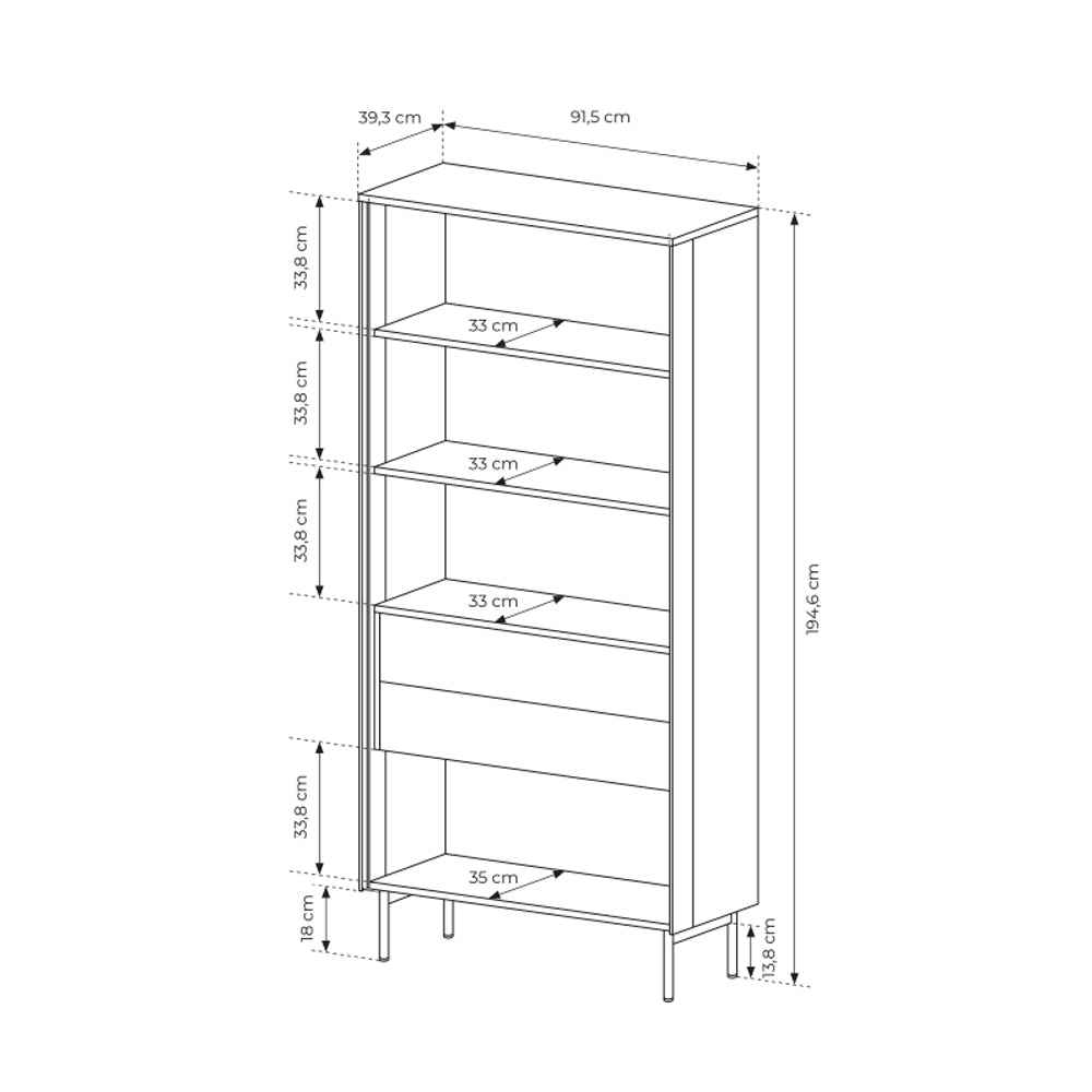 Lummer Glass Display Cabinet 91x195 cm, Modern Style – dimensions drawing