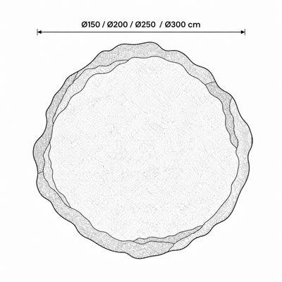 Groti Round Rug, Hand-tufted Wool with a Bold Border in Classic Style – dimensions drawing