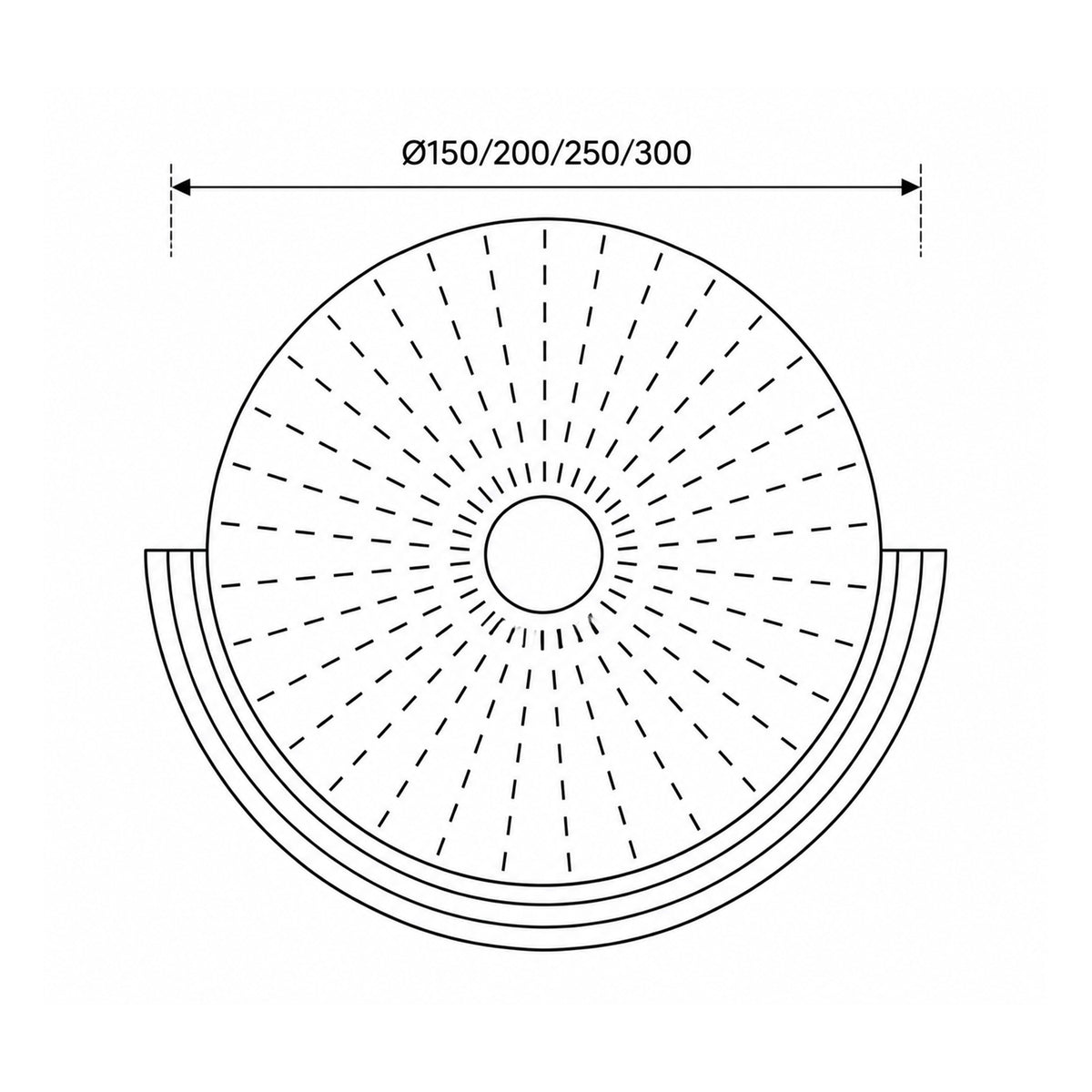 Haabi Round Rug with a Fan Pattern, Classic Style – dimensions drawing