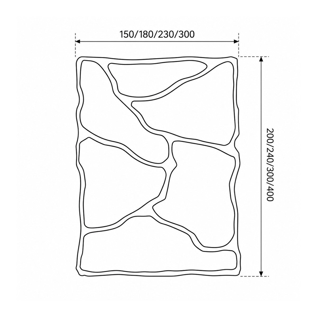 Mizu Rug with an Angular Pattern, Contrasting Colours in Classic Style – dimensions drawing