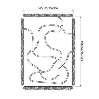 Serpello Rug with Fringes and a Flowing Pattern, Boho Style – dimensions drawing