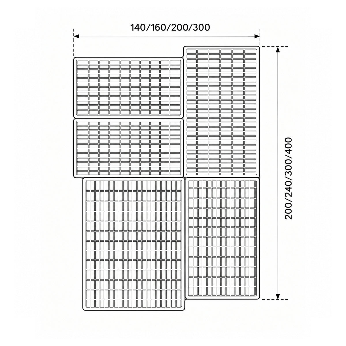 Shorin Rug with a Geometric Grid, Japandi Style – dimensions drawing