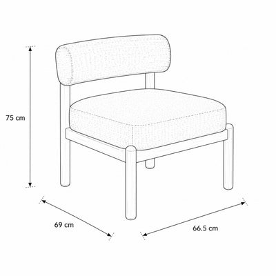 Shepy Lounge Chair with Bouclé Upholstery, Modern Style – dimensions drawing