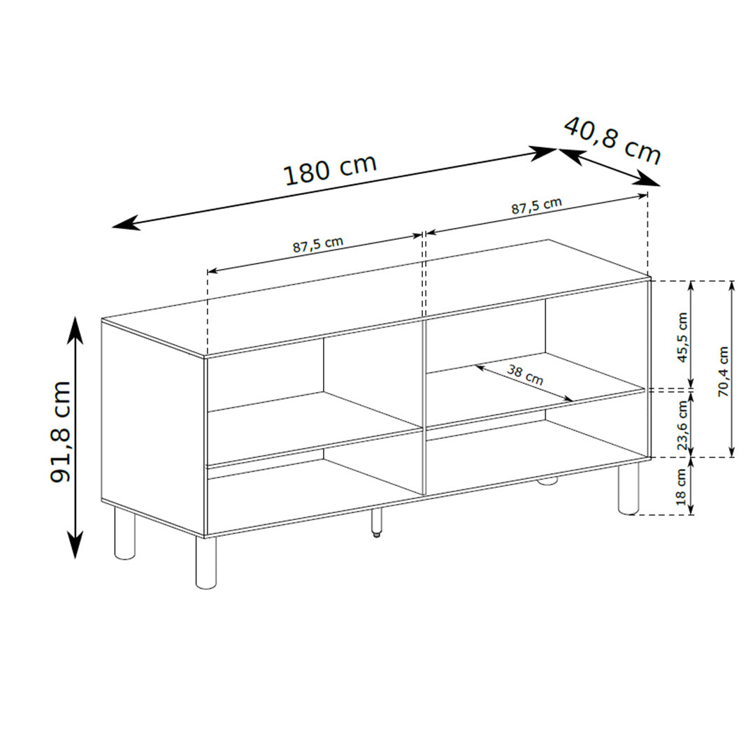 Komoda Fjord 4-drzwiowa 180x92 w stylu skandynawskim – rysunek z wymiarami