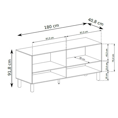 Komoda Fjord 4-drzwiowa 180x92 w stylu skandynawskim – rysunek z wymiarami