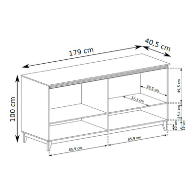 Komoda Serena 179x100 z frezowanymi frontami w stylu modern classic – rysunek z wymiarami