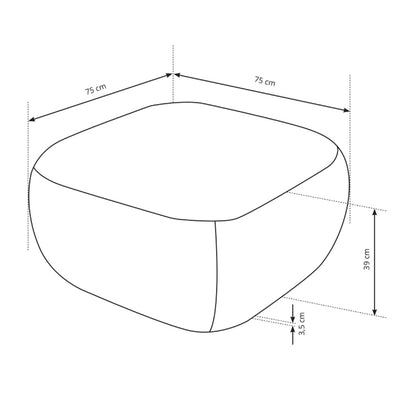 Pufa Olemo wypoczynkowa 75x39 cm z pianki PUR w stylu japandi, tkanina Aragon – rysunek z wymiarami