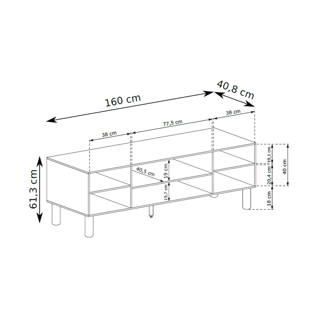 Fjord TV Unit 160x62 with Spacious Storage Compartments, Scandinavian Style – dimensions drawing
