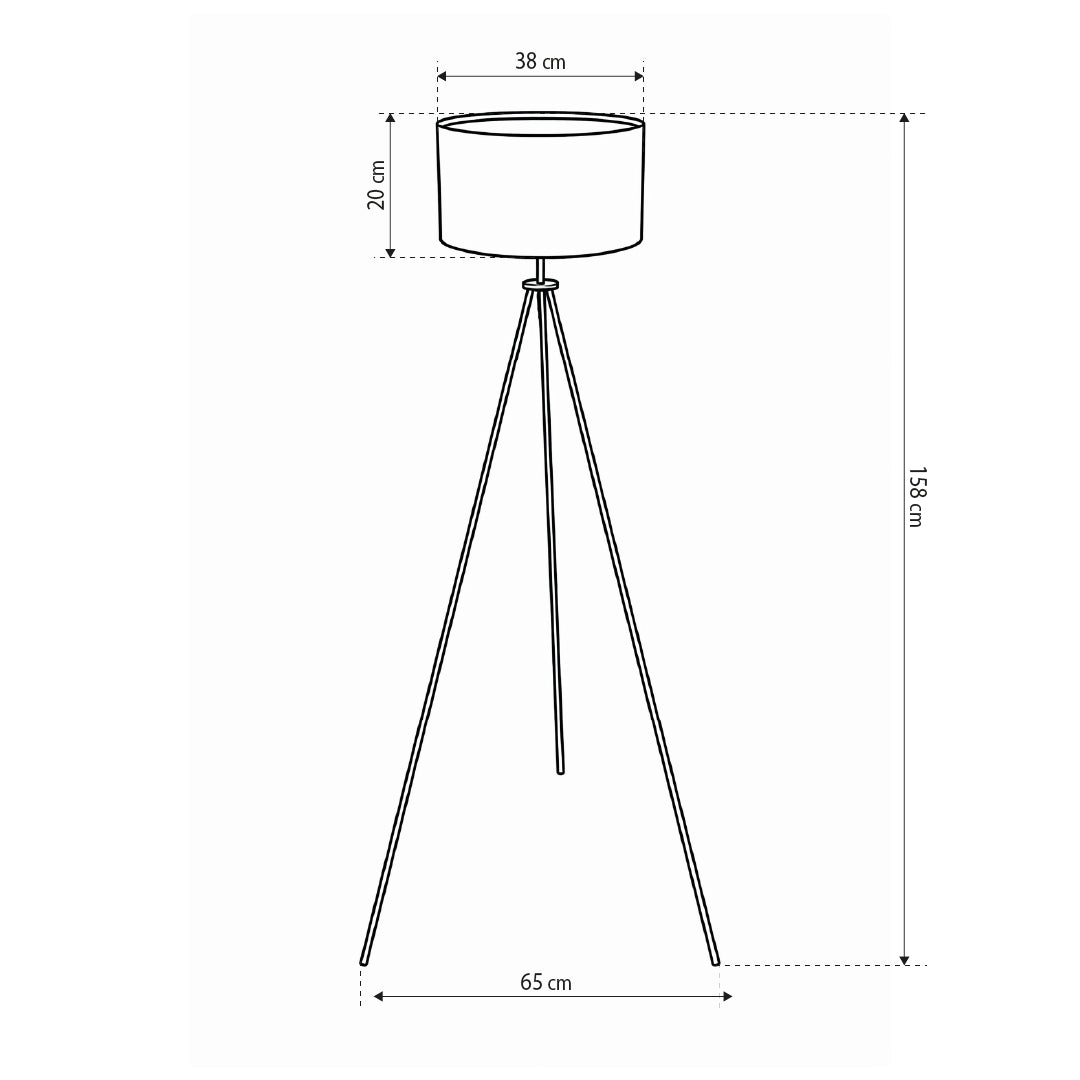Lampa Aureno podłogowa na trójnogu z abażurem w stylu eleganckim – rysunek z wymiarami