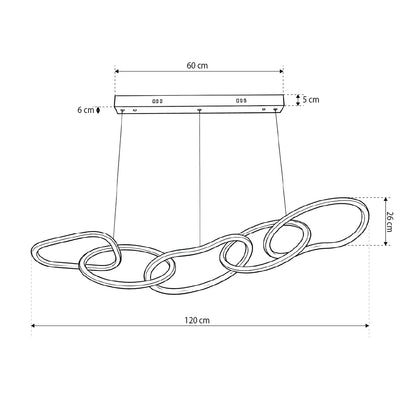 Katena LED Pendant Lamp with Wave-shaped Construction, Modern Style – dimensions drawing