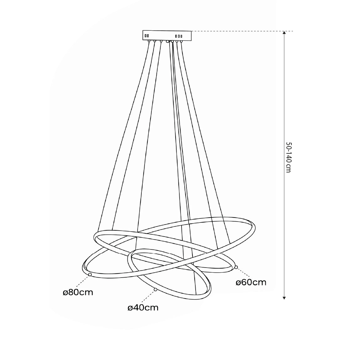 Movimento LED Pendant Lamp with Three Light Loops, Glamour Style – dimensions drawing