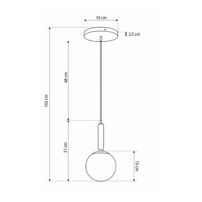 Lampa Obal wisząca z kulą w stylu loftowym – rysunek z wymiarami