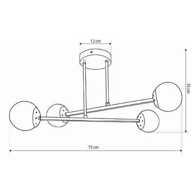 Lampa Orbitella sufitowa z kulami w stylu nowoczesnym – rysunek z wymiarami