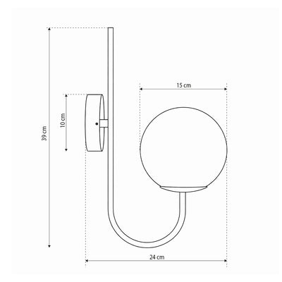 Orbitella Wall Lamp with Spherical Shade, Modern Style – dimensions drawing