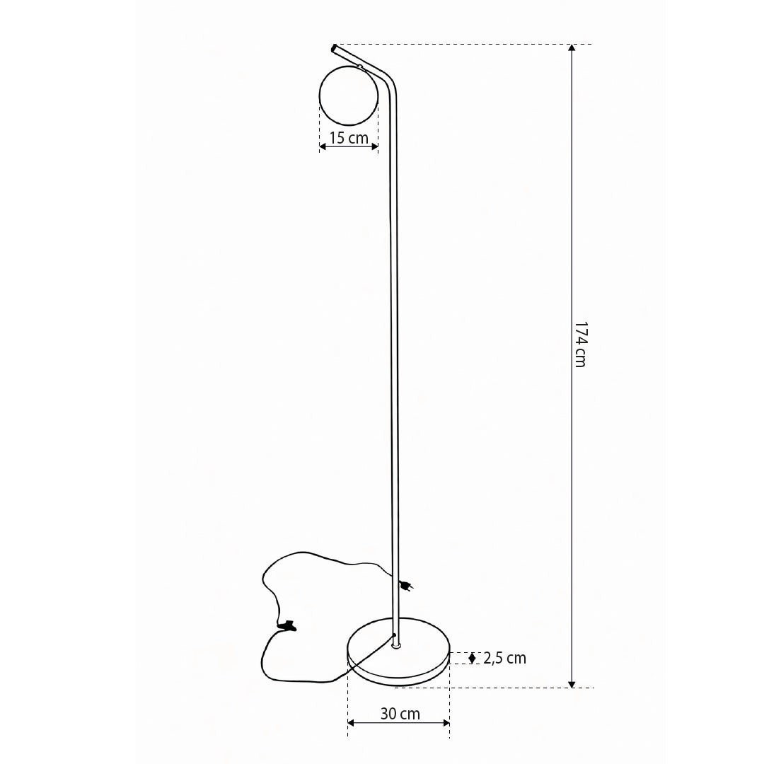 Orbitella Floor Lamp with Globe, Modern Style – dimensions drawing