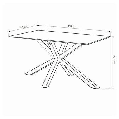 Stół Oryss do jadalni 135x80 w stylu nowoczesnym – rysunek z wymiarami