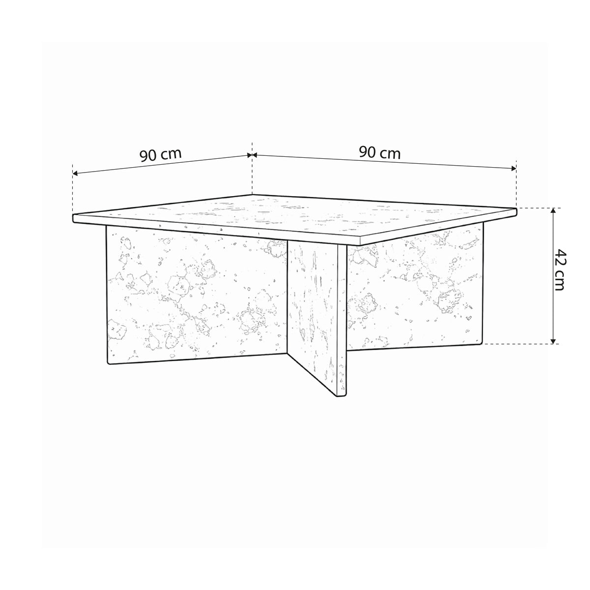 Stolik kawowy Plaris 90x42 w stylu eleganckim – rysunek z wymiarami