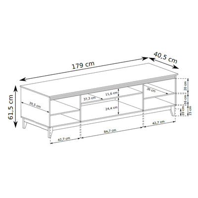 Serena TV Unit 179x62 with Fluted Fronts, Modern Classic Style – dimensions drawing