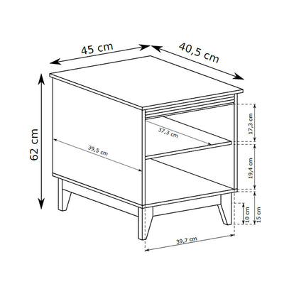 Serena Bedside Table 45x62 on Oak Legs, Modern Classic Style – dimensions drawing