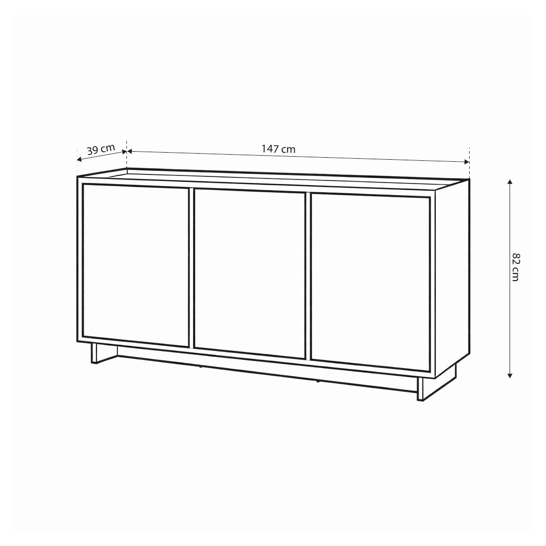 Komoda Kiyro z półkami 147x82 w stylu japandi – rysunek z wymiarami