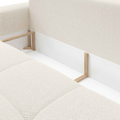 Sofa Soso 3-osobowa z funkcją spania 149x200 z pojemnikiem w stylu nowoczesnym – zbliżenie na detale i fakturę